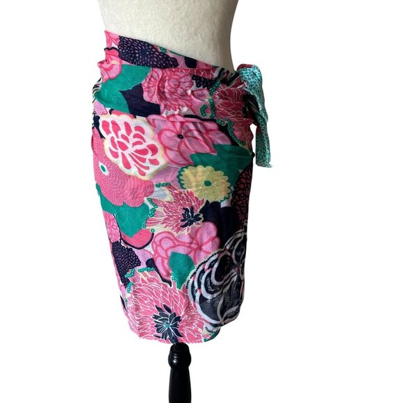 Floral Scarf Oblong Vibrant Flower Pink Navy Frayed Ends Fringe Long Wrap Hijab - Picture 6 of 13